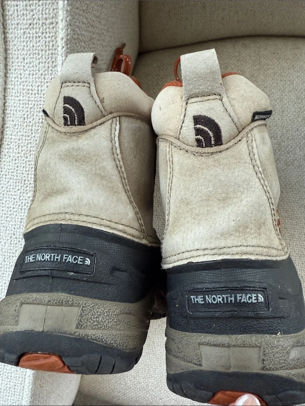 The North Face Kids Tan and Orange Insulated Hiking Boots kids 4
